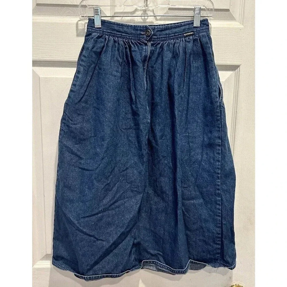 Vintage Sasson Denim Skirt Women’s 26” Waist Midi Classic Blue Pockets Modest - Picture 5 of 9